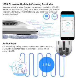 Hobot R3 Window Cleaning Robot,  Glass Smart APP WiFi AI Voice Remote Control Automatic Window Cleaning Robot with Ultra Spray - Image 3