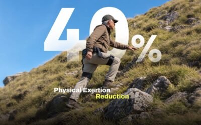 Hiker wearing the Ascentiz H Pro exoskeleton climbing a mountain trail
