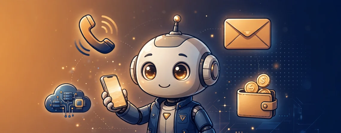 CUE by Manus AI agent with phone and wallet illustration