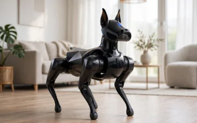 Xiaomi CyberDog 2 style robot dog, living room photo