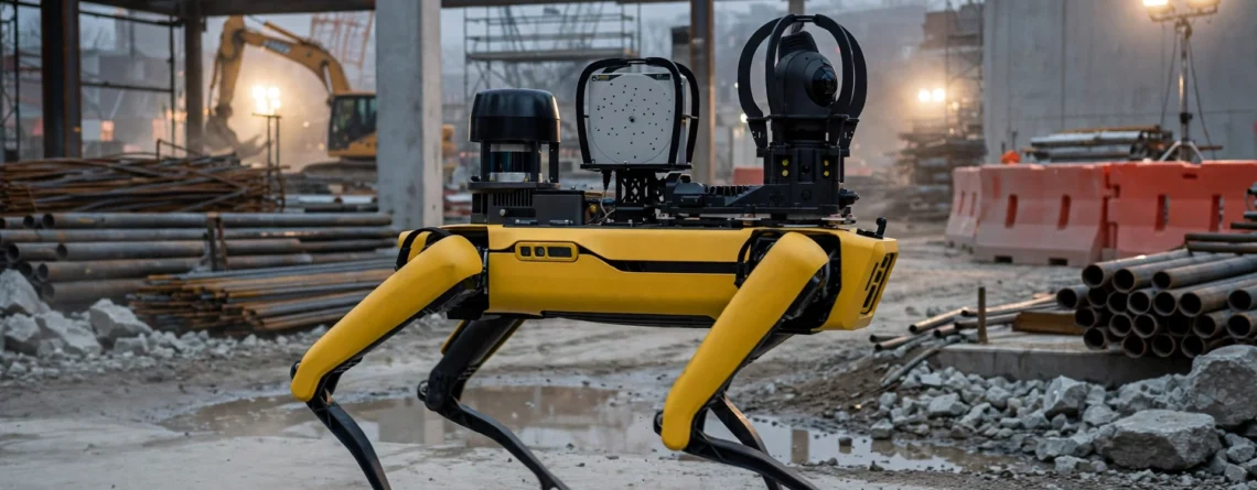 Boston Dynamics Spot style robot dog on a construction site