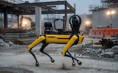 Boston Dynamics Spot style robot dog on a construction site